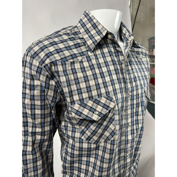 Coyote Mood Pearl Snap Western Shirt  LT Blue  Plaid 65% Polyester 35% Cotton - Picture 2 of 16